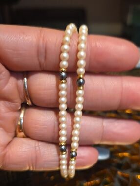 Monet Pearl Stretch Bracelet Set in Ivory, Gold and Gray